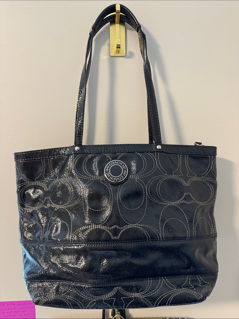 Vintage Coach Black Patent Signature Tote